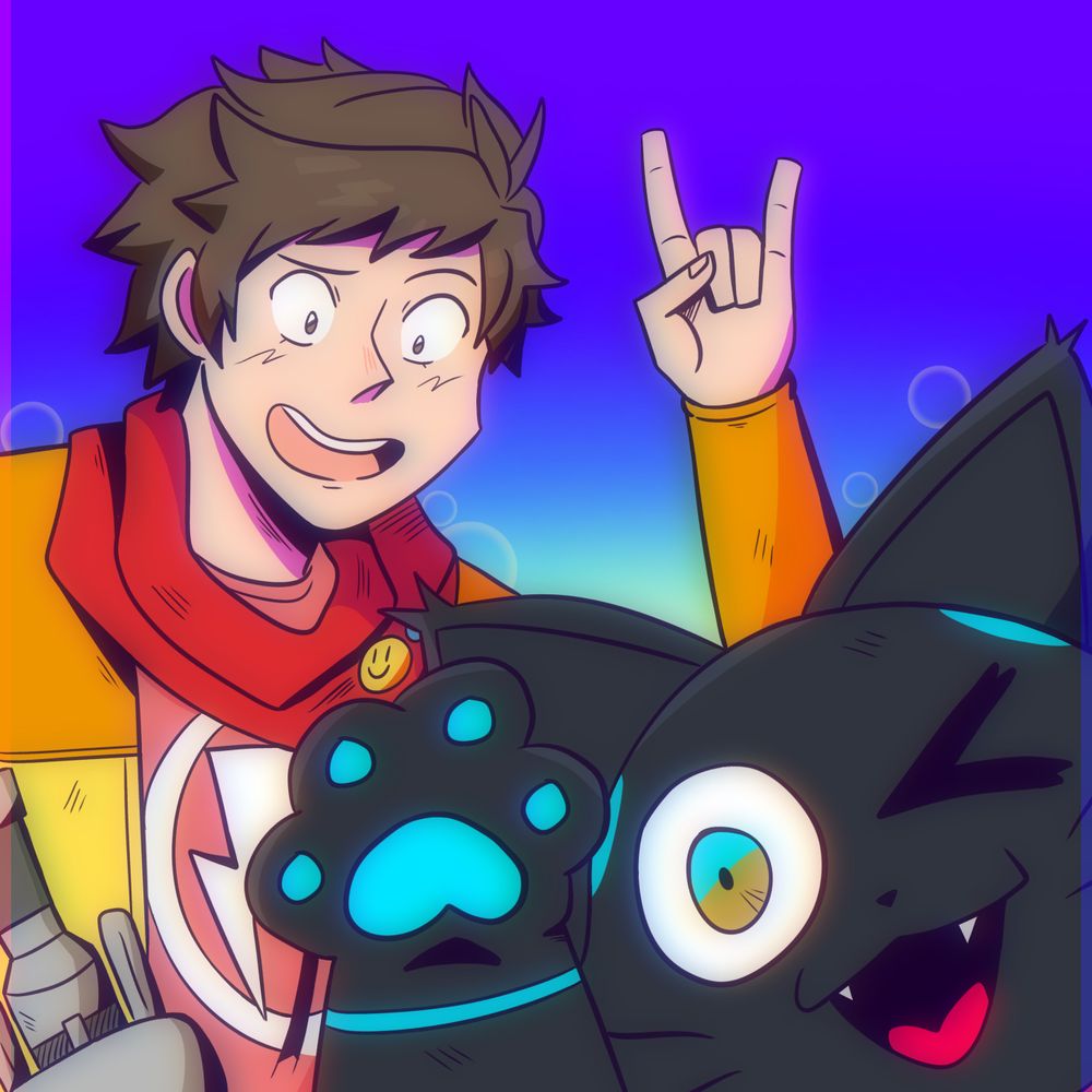 Fan art of 808 and Chai from Hi-Fi RUSH. They're posing for some camera in a retro anime art style.