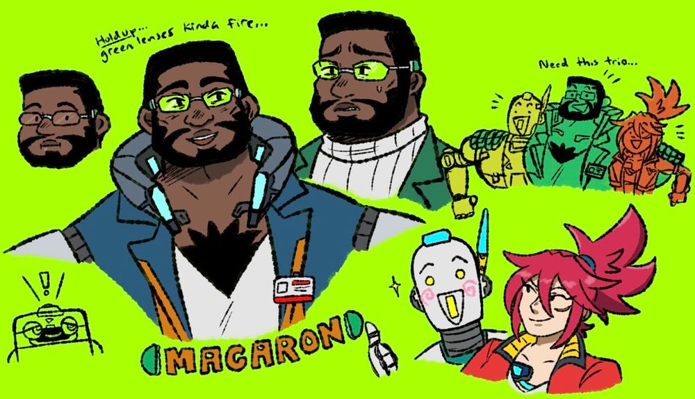 Doodles of Macaron from Hi-Fi RUSH feat. CNMN, Smidge, and Korsica. 