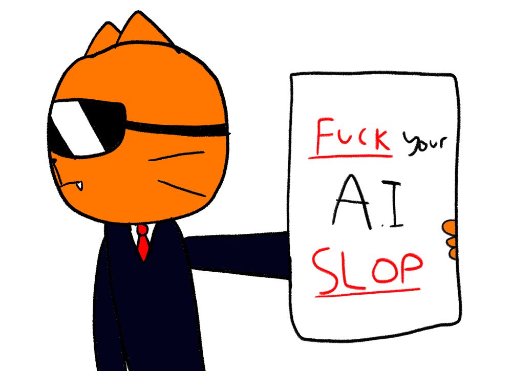 Orange cat with a suit and sunglasses holding a piece of paper saying 