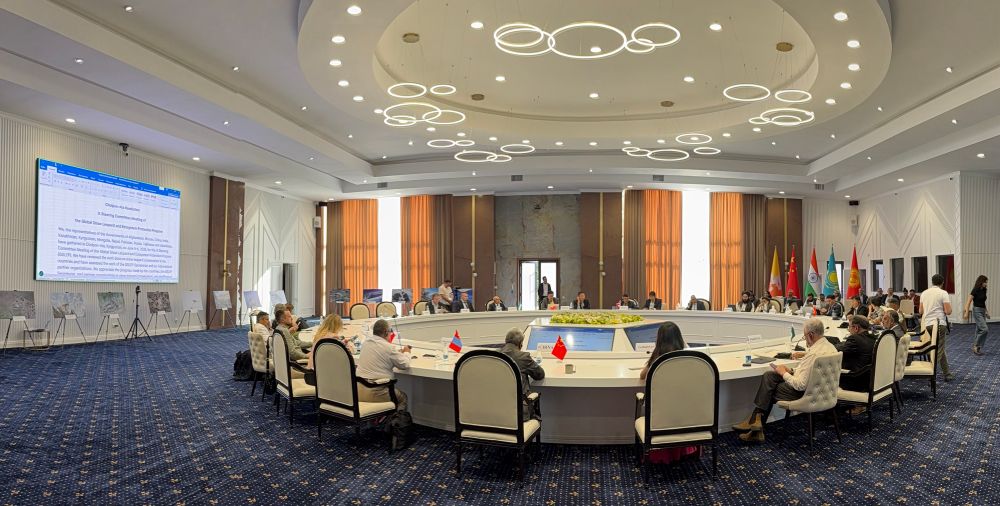 Image shows a large conference room with circular table and delegates sat around it. 