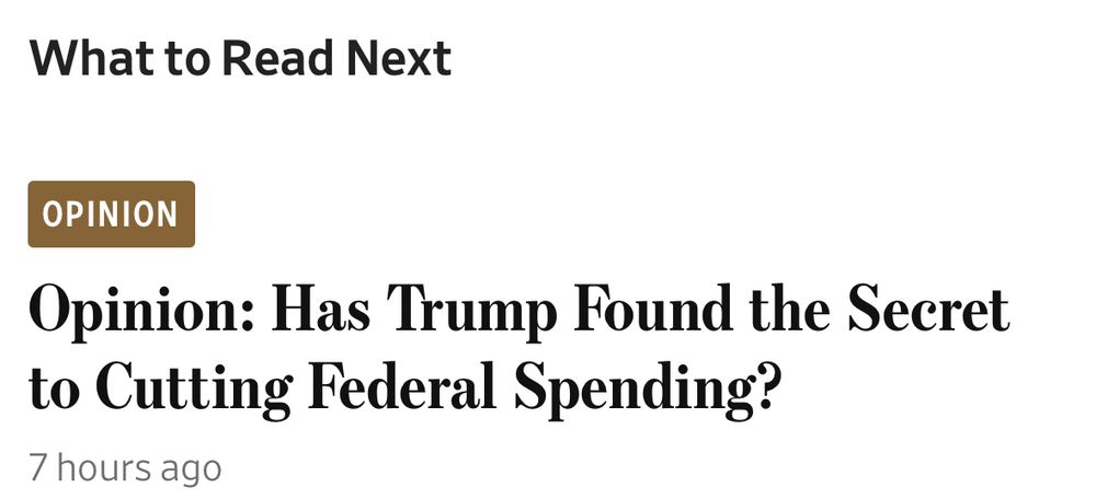 Wall Street journal opinion web sites, article header «Has Trump Found the Secret to Cutting Federal Spending?»