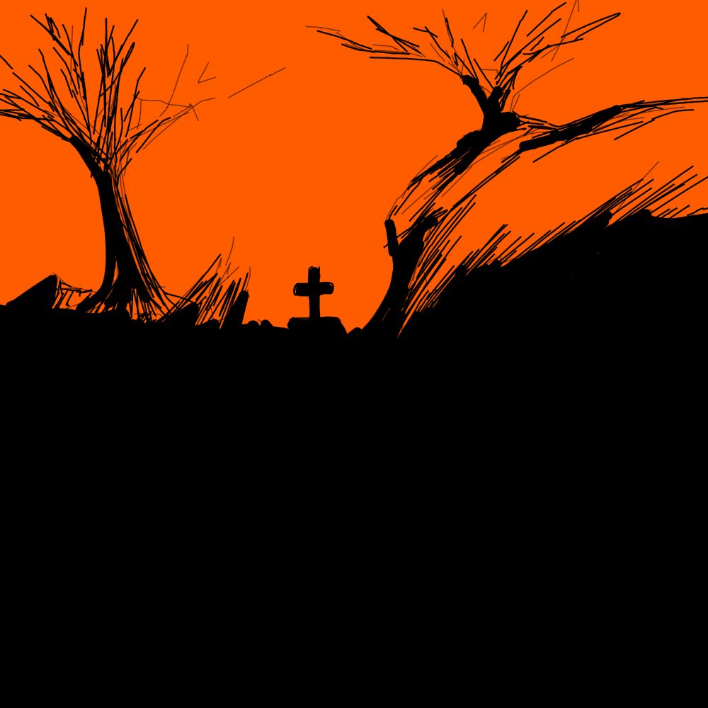 abstract forest sketch in black and orange.