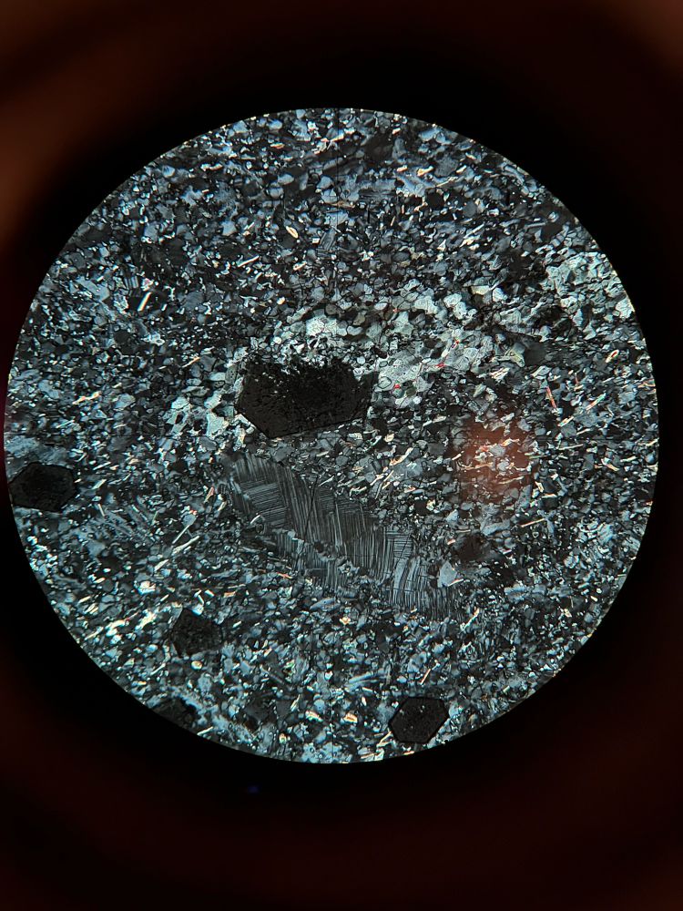 Crossed polarized light micrograph of a pseudotachylyte