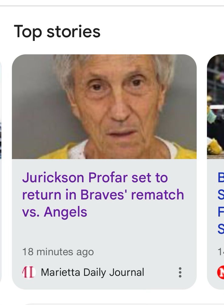 Headline: Top stories
Jurickson Profar set to return in Braves' rematch vs. Angels

The photo is of an old man taking a mug shot 