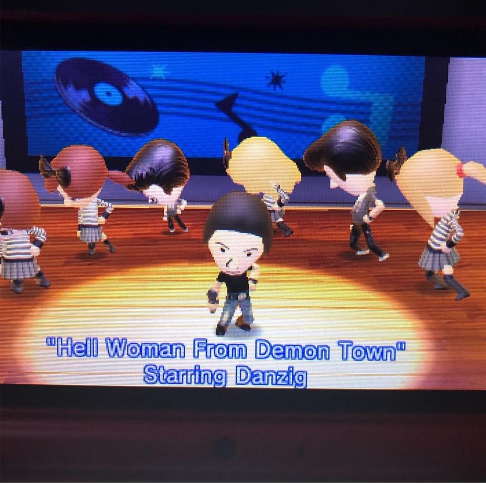Screen shot from the 3ds game tomodachi life featuring Danzig 