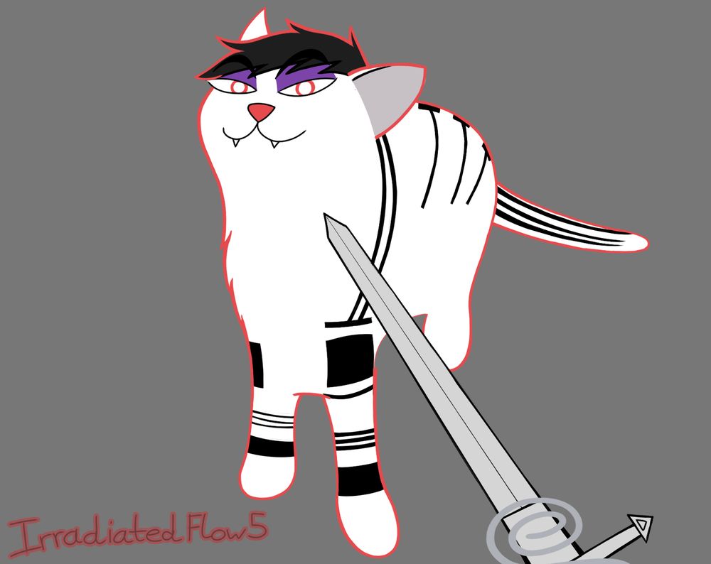 A re-drew of the meme of people pointing knives at a smug cat, drawn as the character "Cheth" from Phantomarine. I don't know how else to describe this, sorry! 