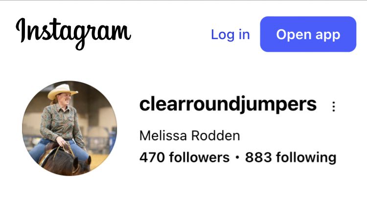 Private Insta account for Melissa Rodden of ClearRound Jumpers, as cite in the article, depicted riding Western