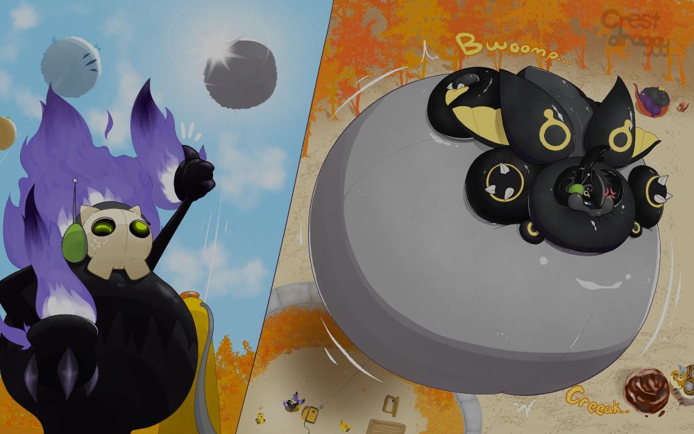 A Sootseer is overseeing an inflated Warsect scout. The Warsect is tied to a string and floating high above the ground, presumably scanning the horizon. belly