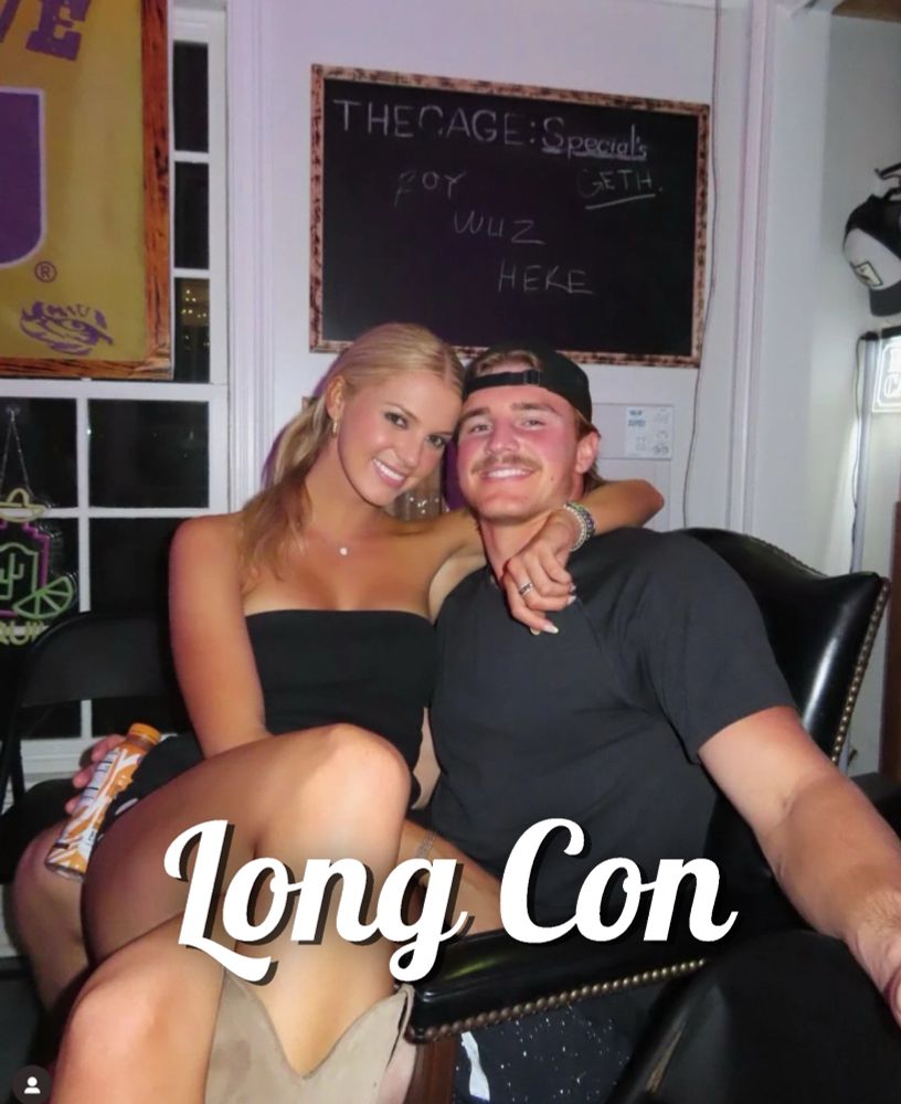 Landry Kiffin and Whit Weeks being all couple-like with the words “Long Con” beneath them 