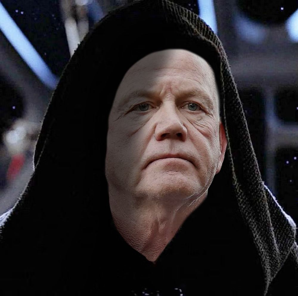 Brian Kelly except he’s Emperor Palpatine in the second, unfinished Death Star from Return of the Jedi 