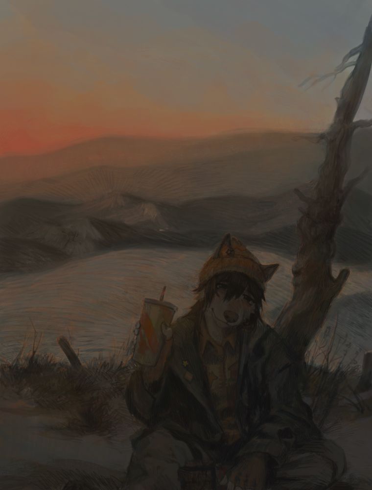 ploosh gives the camera a nice smile as they hold up their milkshake against the sunset