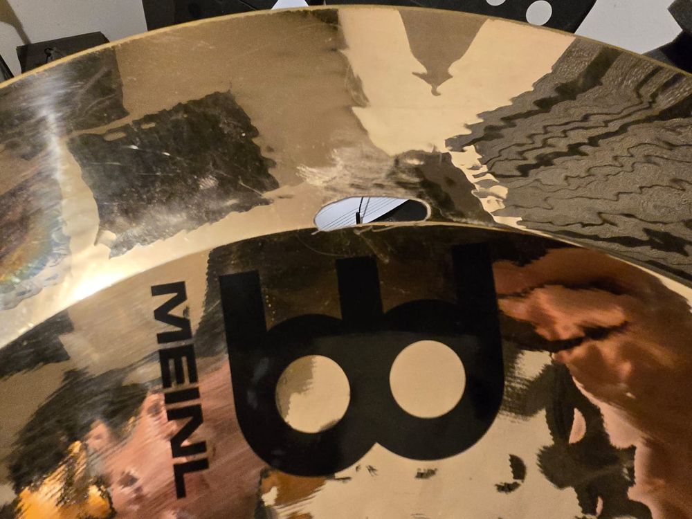Meinl china cymbal, with a hole drilled in it to stop a crack from spreading. The hole was filed down and sanded after drilling.