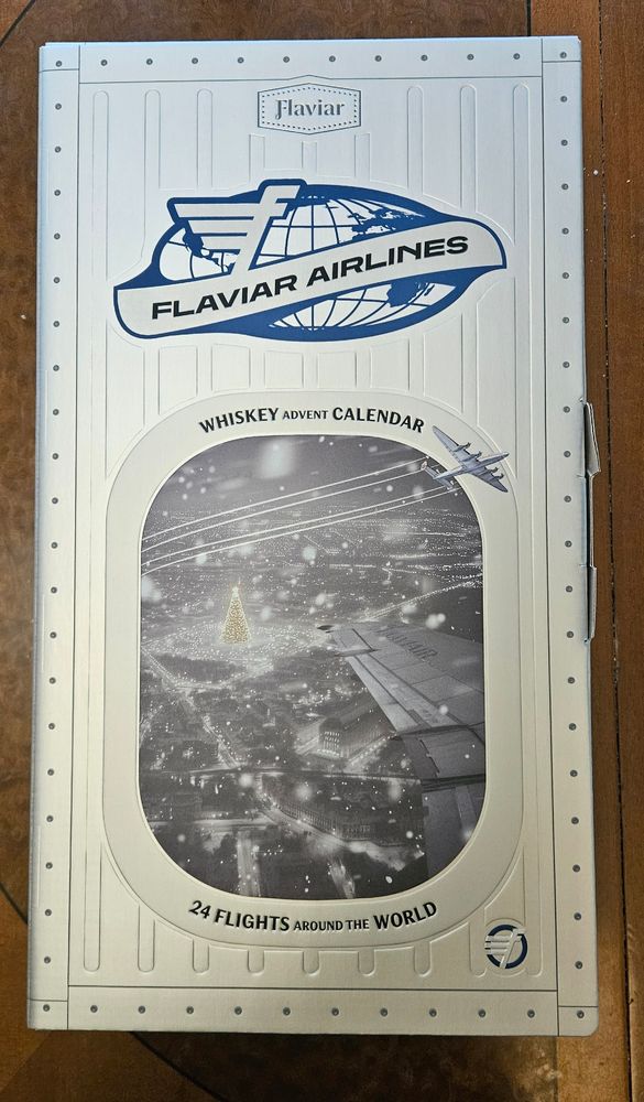 A box, a whiskey advent calendar with an airlines/travel theme.