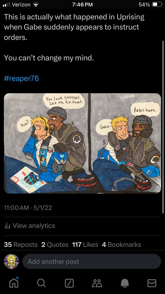 Image of Jack and Gabriel from Overwatch from my Twitter feed (now deleted off my twt acc) 