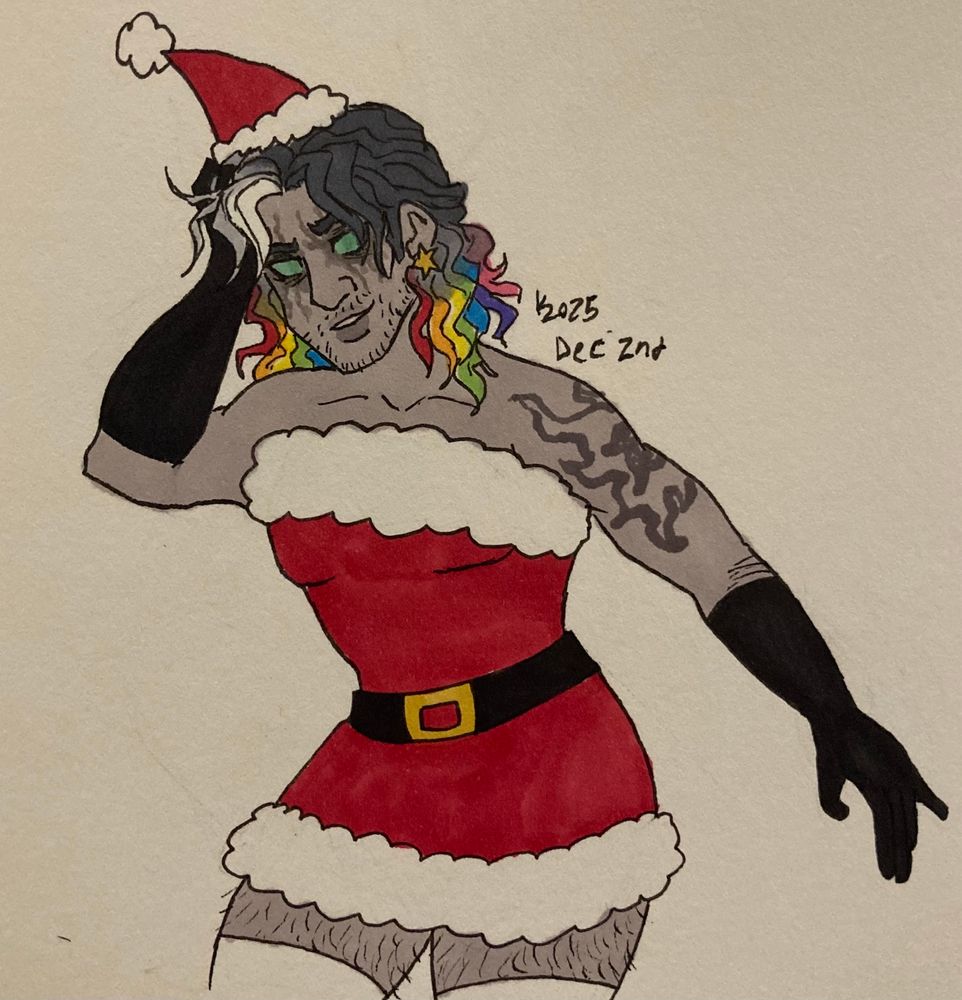 Drawing of my OC Phantasm in a sexy Santa dress. 