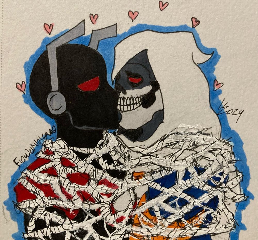 Black-Ant and Taskmaster stuck together from webbing (it’s sloppy I apologize, never drawing spider-man webs before in my life)