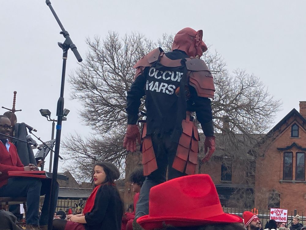 The Nain Rouge at the parade in his honor in Midtown Detroit today. 