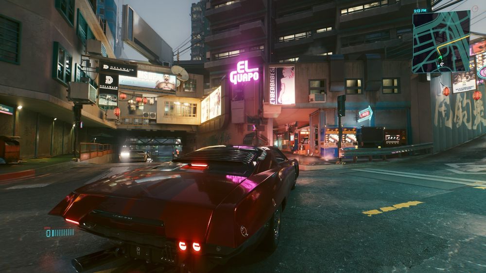 Game screenshot of a glowing neon sign for El Guapo 