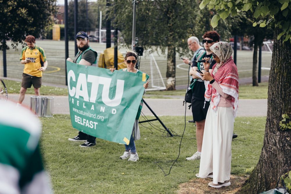 A speaker addresses the protest.