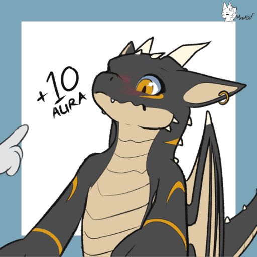 cute dragon getting a nose boop, wagging his tail. a "+10 Aura" appears where the nose gets booped every second