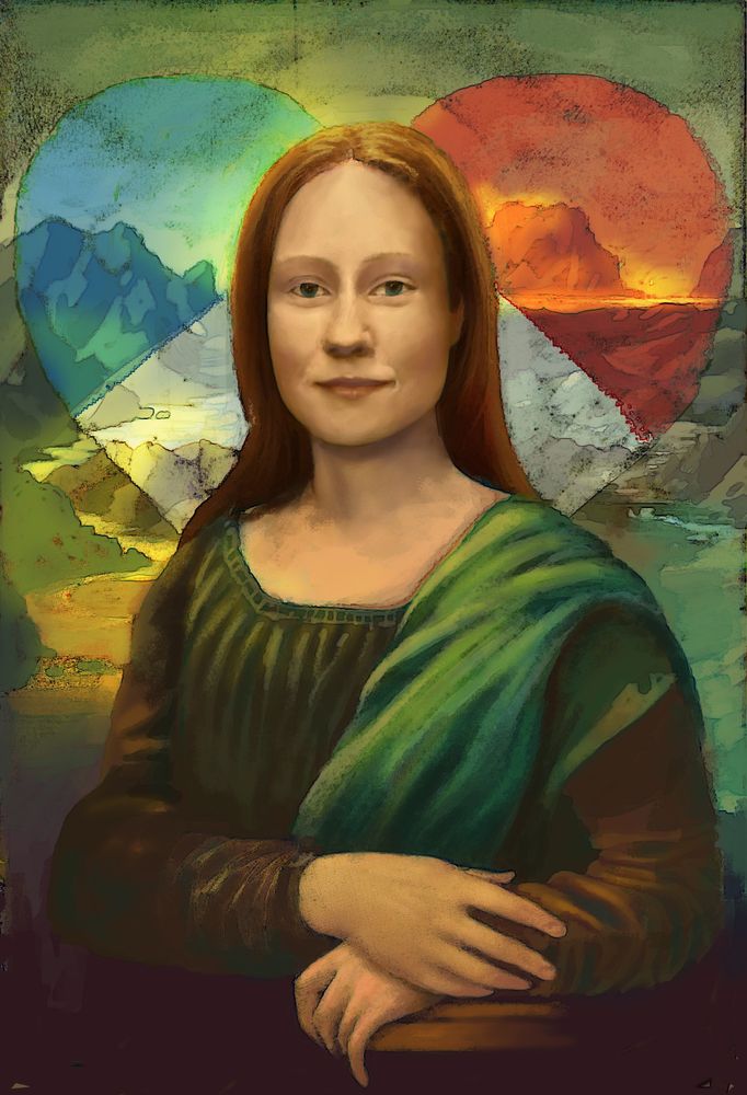 A portrait resembling the Mona Lisa, with user Ginger Pixels, Sarah Sexton, as the subject.