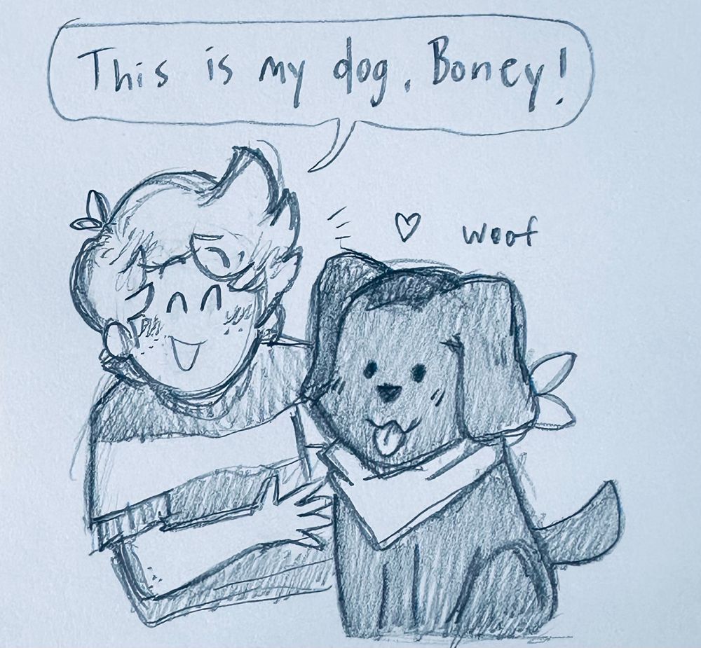 Lucas (mother 3) with his dog Boney: "This is my dog Boney!" Boney woofs. 