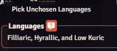 A list of languages with a button above them saying "Pick Unchosen Languages"