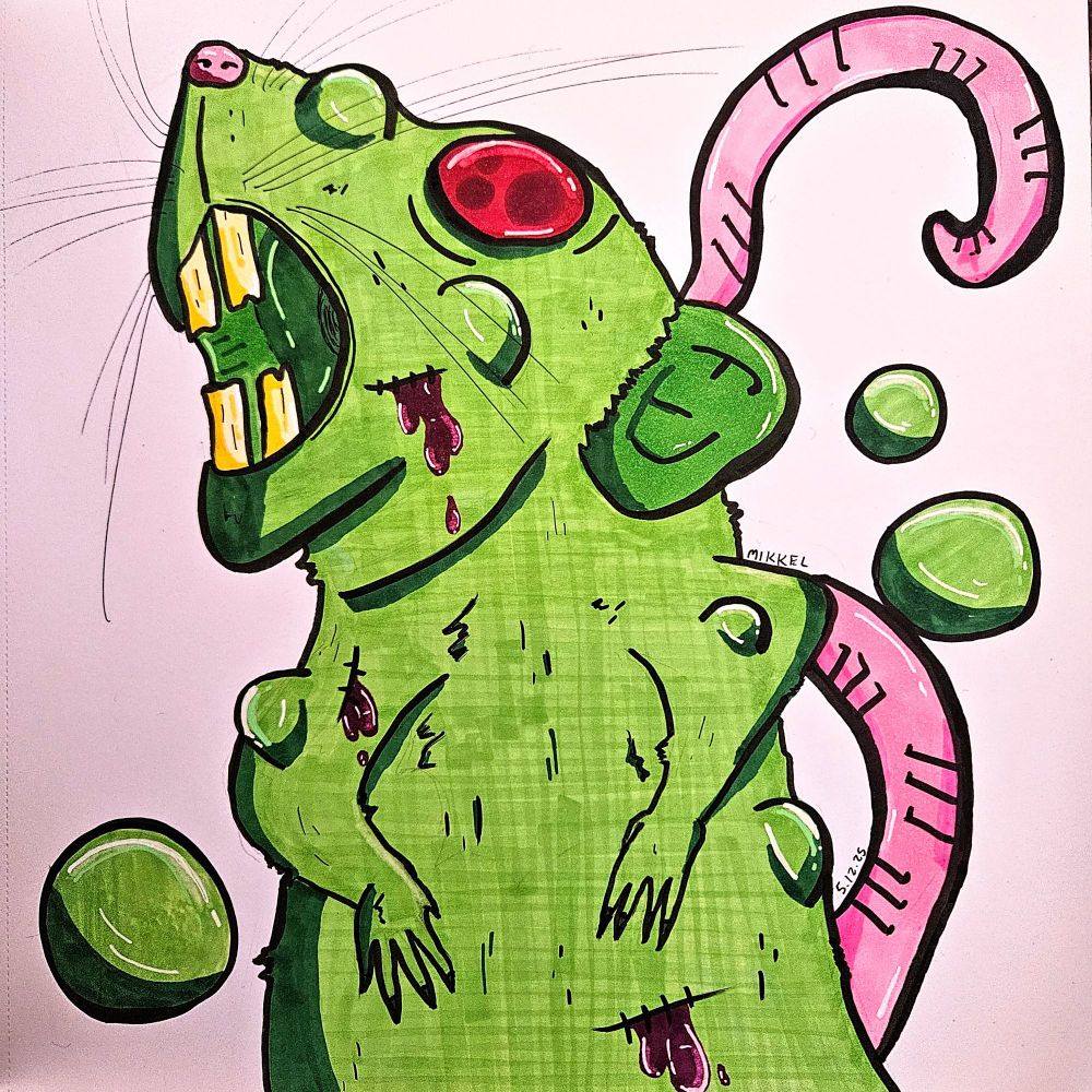 Marker drawing of a green radiated rat