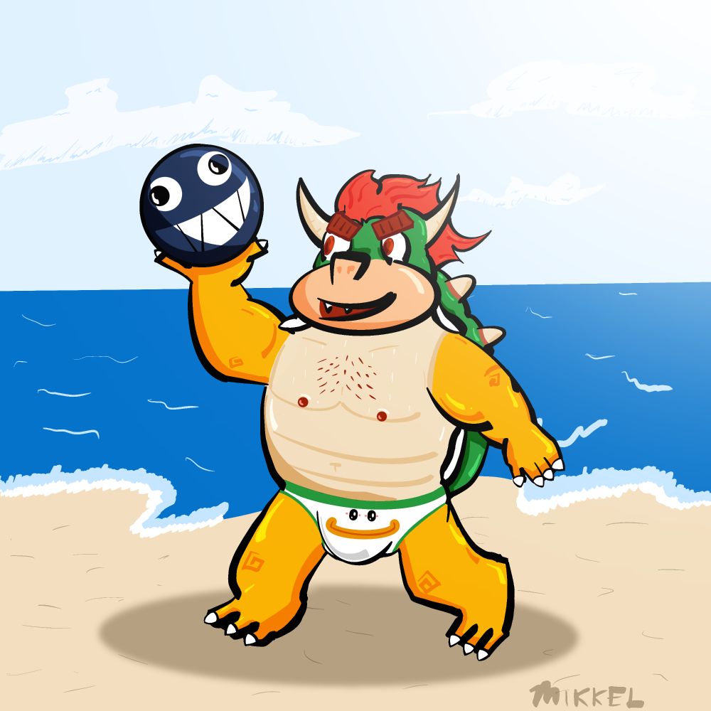 Bowser in speedo on beach
