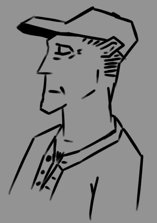 Simple side profile drawing of a baseball player looking to the left using predominately straight lines