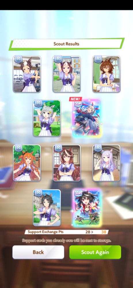 Umamusume Gacha:
Rolled a Tamamo Cross and my last Kitasan Black copy on this sick roll. Rolled another copy earlier but didn't screenshot it.