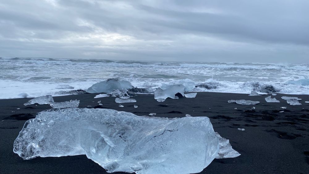 Ice and waves looking south at Diamond Beach.