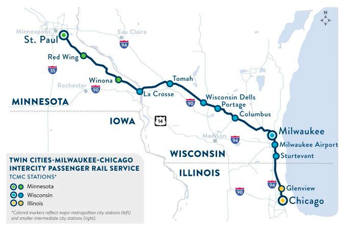 Map of Amtrak Borealis rail service
