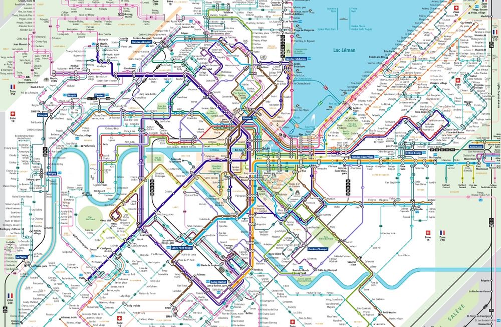Schematic transit map of Geneva, Switzerland