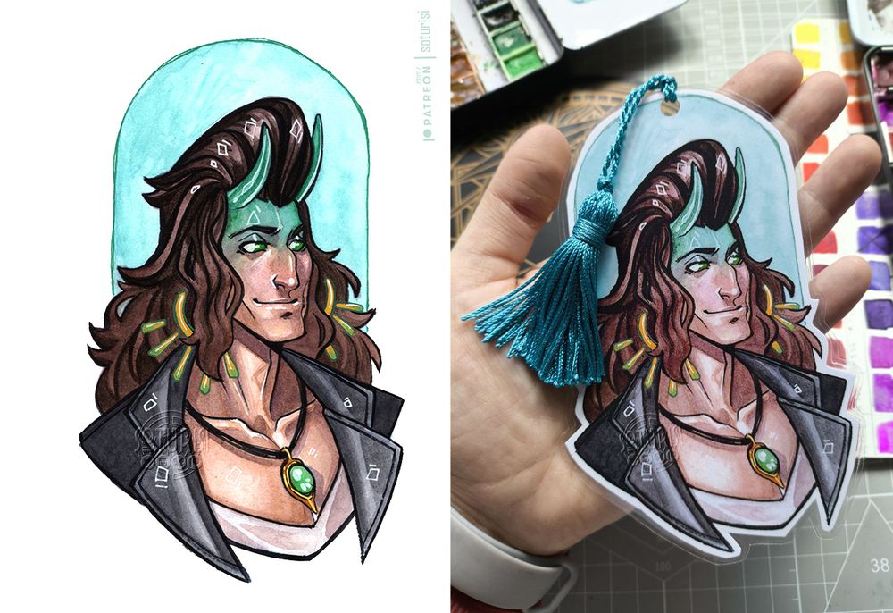 watercolor portrait and bookmark