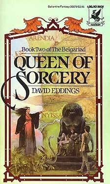 The cover of the paperback edition of Queen of Sorcery, Book Two of The Belgariad, by David Eddings, published by Tor Books.