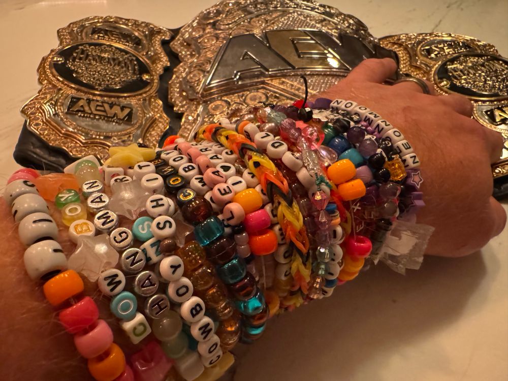 lots of bracelets from the meet and greet and the championship