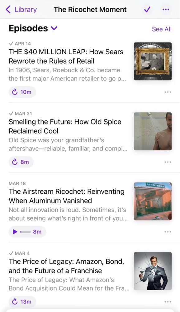 List of episodes of The Ricochet Moment podcast by Nick Grzechowiak.