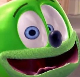 A close-up image of Gummibär's face.