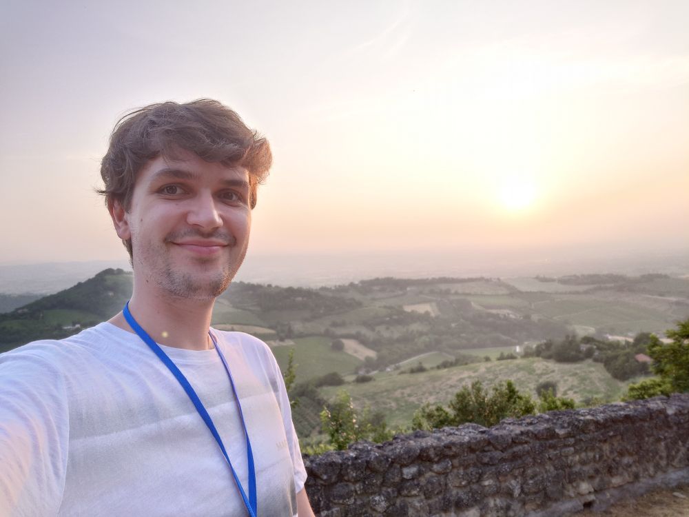 David M. Schmidt in front of the beautiful landscape of Bertinoro