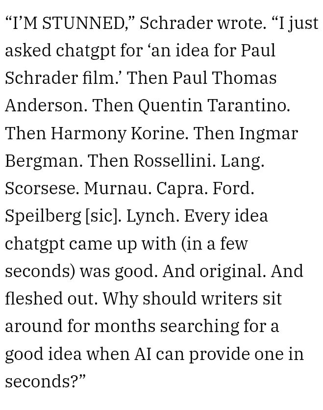 Clipping from article about AI writing scripts in style of renowned screen writers. 