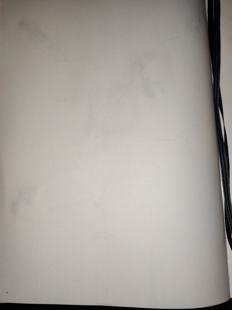 Barely visible outlines of a sketch of the apple tree.