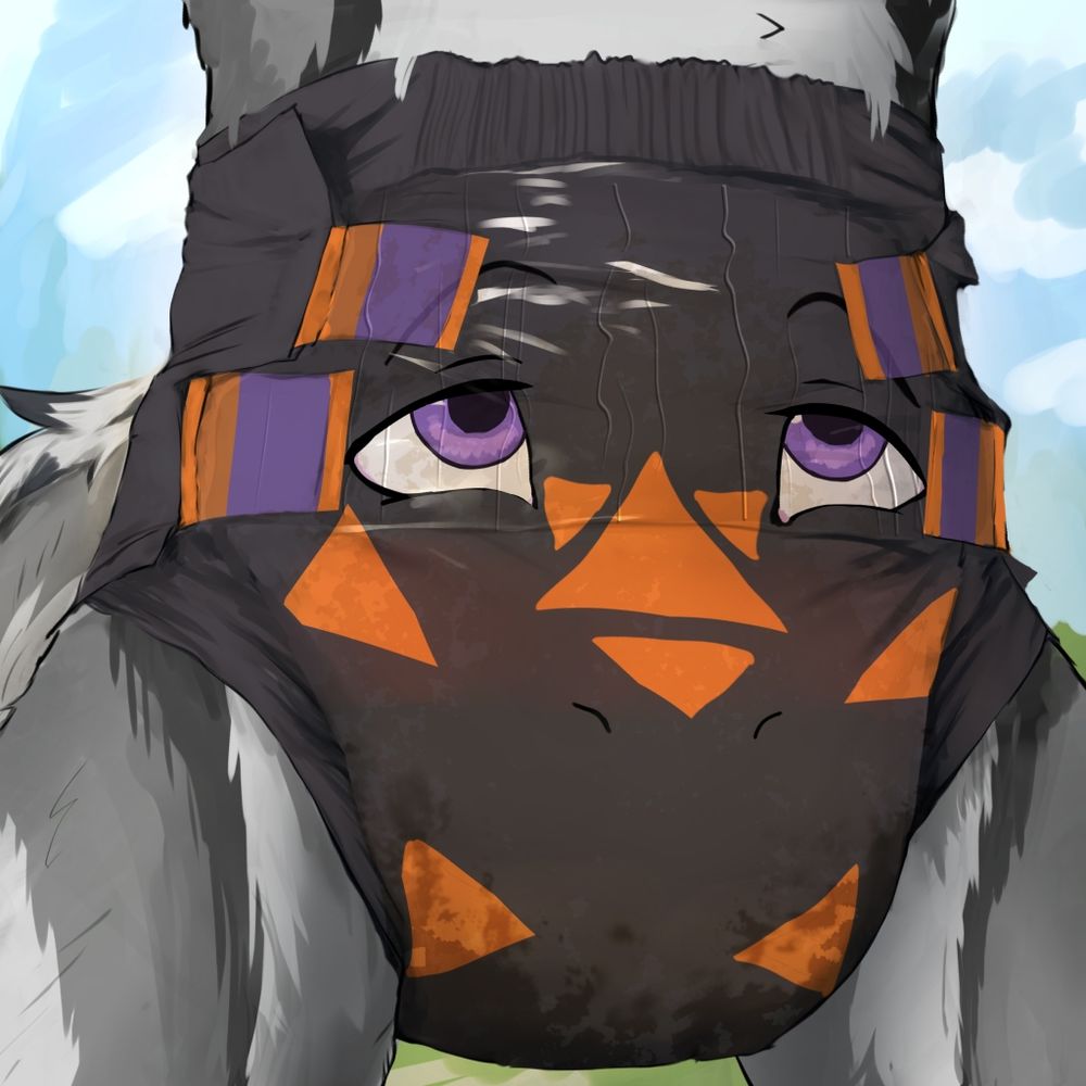 Icon depicting a data diaper being worn by and having been filled by a wolf