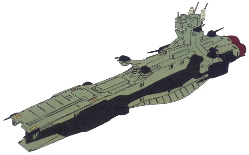 A Salamis Kai cruiser from Mobile Suit Zeta Gundam, in the green livery of the AEUG.