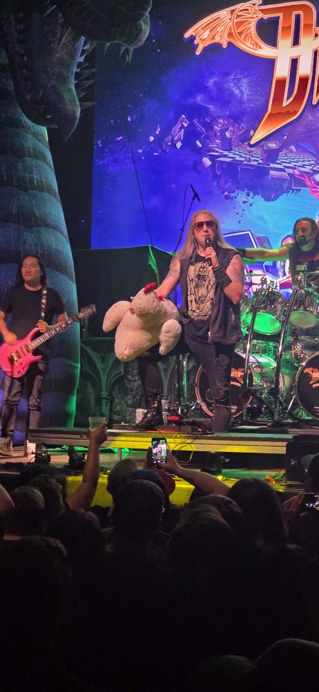 The infamous chicken with Marc Hudson from Dragonforce.