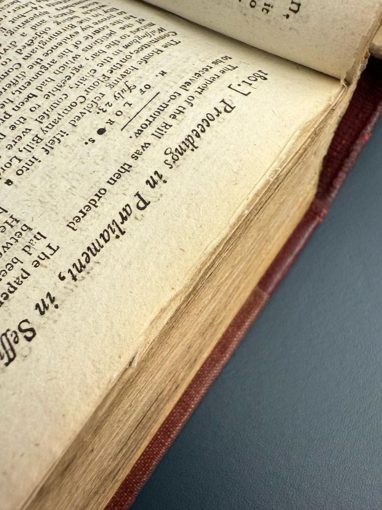 A photo of a recently-cut-open page in the Gentleman’s Magazine LXXI.1