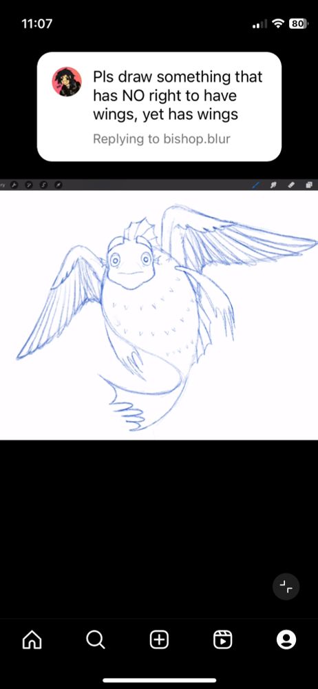 Dumb drawing of a pair of wings on the pufferfish from Shark Tale