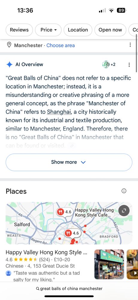 • Al Overview

"Great Balls of China" does not refer to a specific location in Manchester; instead, it is a misunderstanding or creative phrasing of a more general concept, as the phrase "Manchester of China" refers to Shanghai, a city historically known for its industrial and textile production, similar to Manchester, England. Therefore, there is no "Great Balls of China" in Manchester that can be found or visited
