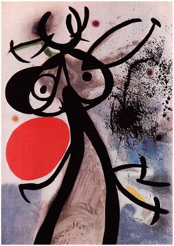 Femme, oiseaux devant le soleil