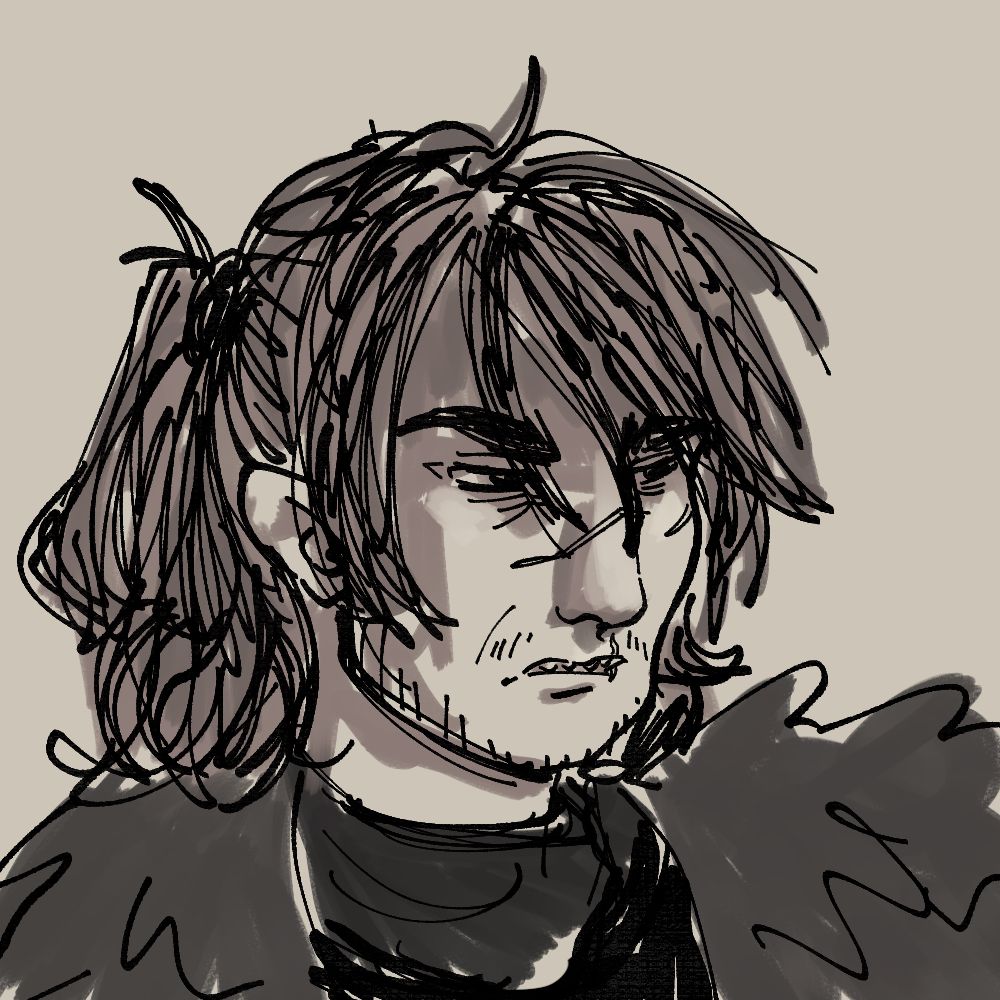 artfight attack of a gruff looking man with sharp teeth